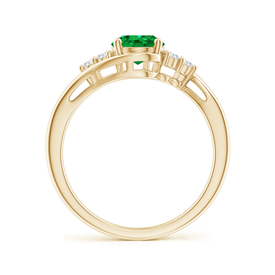 8x6mm AAA Oval Emerald Bypass Ring with Trio Diamond Accents in Yellow Gold side-1