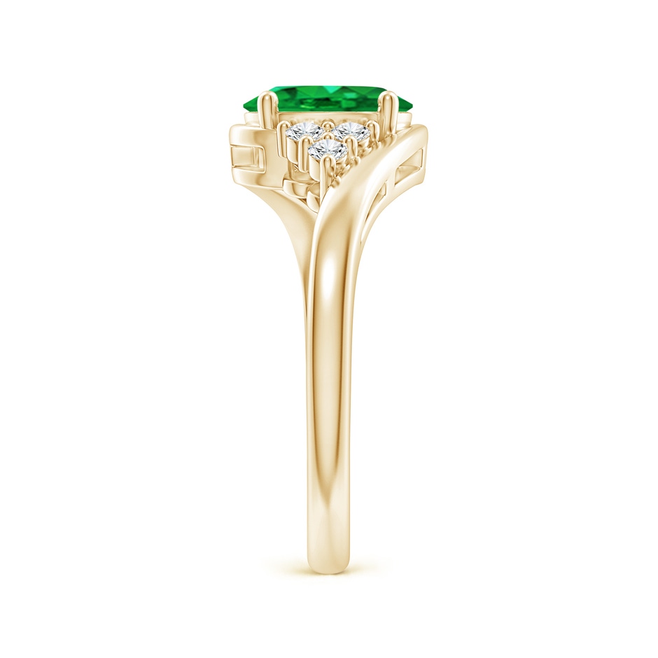 8x6mm AAA Oval Emerald Bypass Ring with Trio Diamond Accents in Yellow Gold side-2