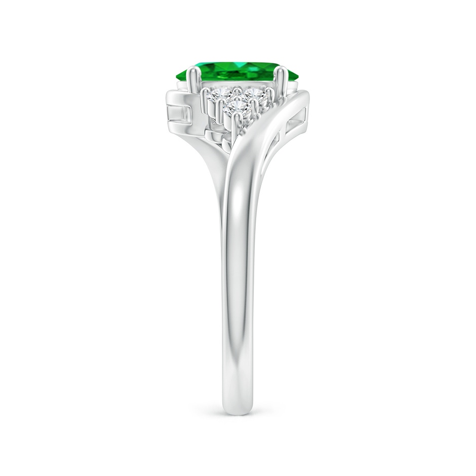 8x6mm AAAA Oval Emerald Bypass Ring with Trio Diamond Accents in P950 Platinum side-2