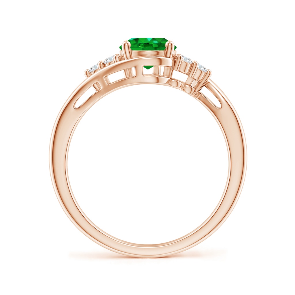 8x6mm AAAA Oval Emerald Bypass Ring with Trio Diamond Accents in Rose Gold Side-1