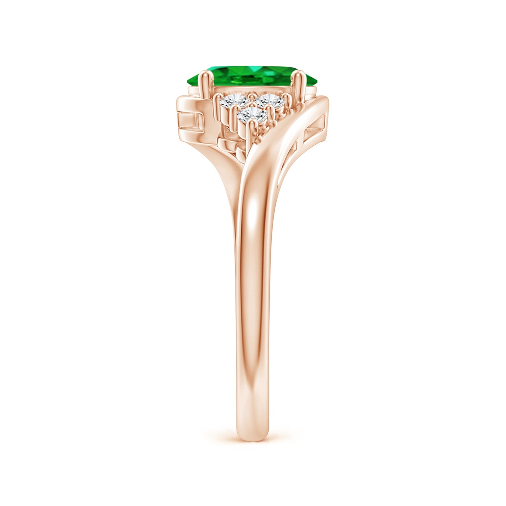 8x6mm AAAA Oval Emerald Bypass Ring with Trio Diamond Accents in Rose Gold Side-2
