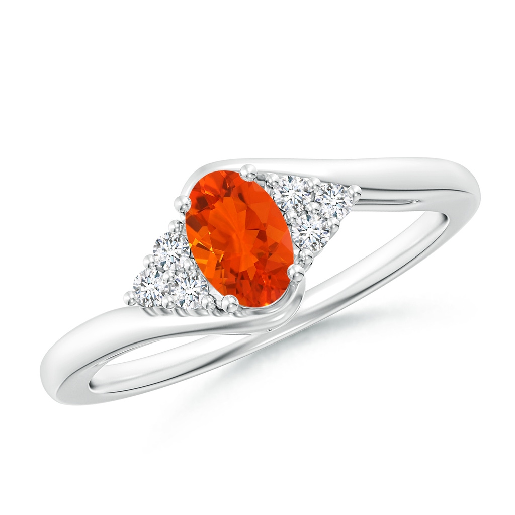 6x4mm AAA Oval Fire Opal Bypass Ring with Trio Diamond Accents in White Gold