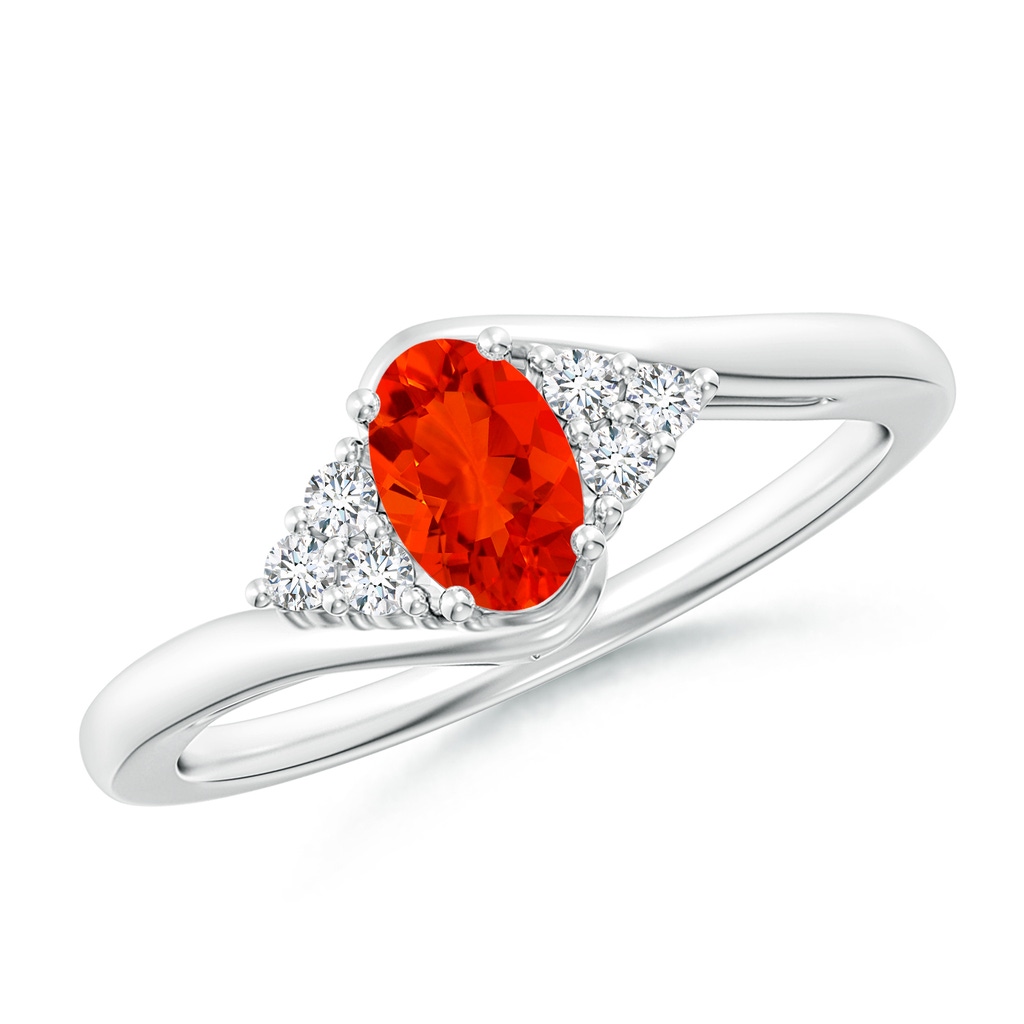 6x4mm AAAA Oval Fire Opal Bypass Ring with Trio Diamond Accents in P950 Platinum