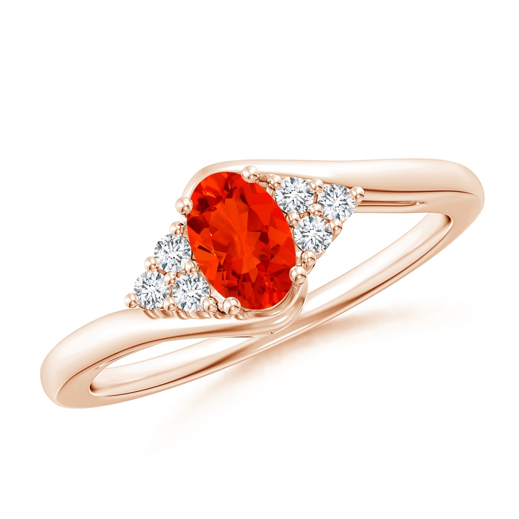 6x4mm AAAA Oval Fire Opal Bypass Ring with Trio Diamond Accents in Rose Gold