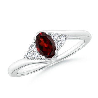 6x4mm AAA Oval Garnet Bypass Ring with Trio Diamond Accents in White Gold