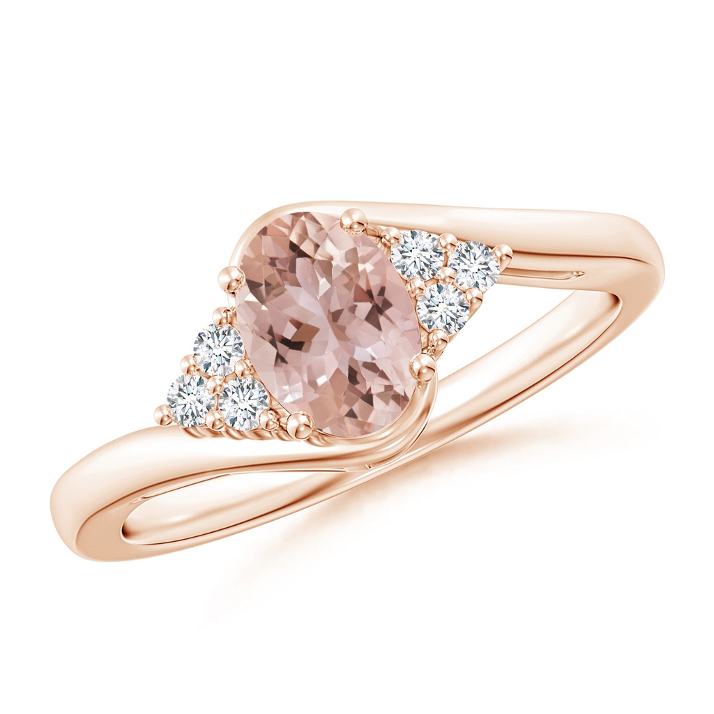7x5mm AAA Oval Morganite Bypass Ring with Trio Diamond Accents in Rose Gold