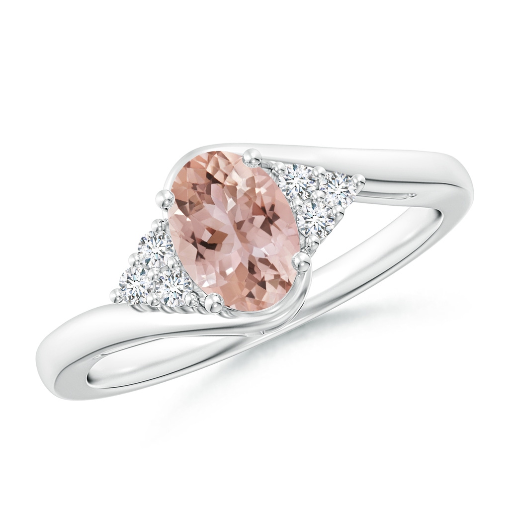 7x5mm AAA Oval Morganite Bypass Ring with Trio Diamond Accents in White Gold