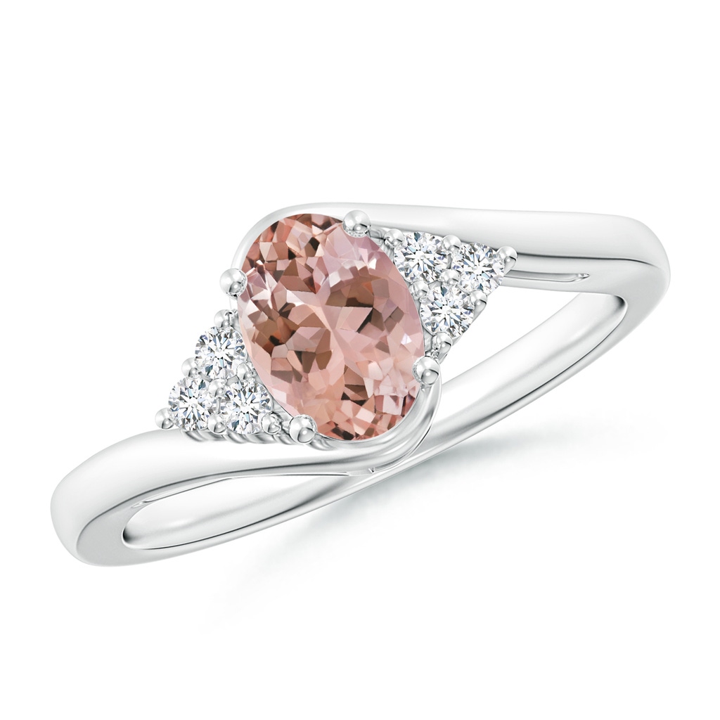 7x5mm AAAA Oval Morganite Bypass Ring with Trio Diamond Accents in P950 Platinum