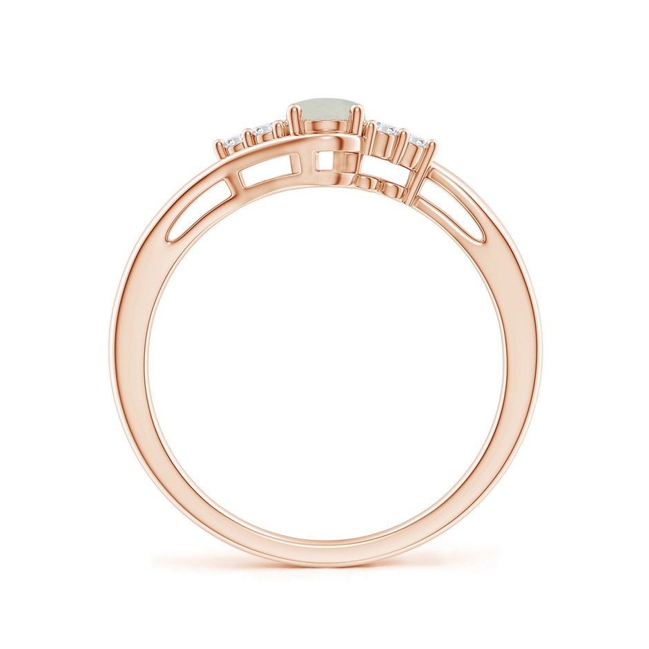 6x4mm A Oval Moonstone Bypass Ring with Trio Diamond Accents in Rose Gold side 1