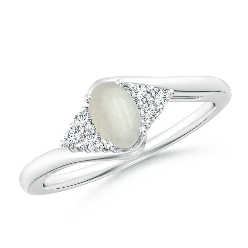 6x4mm A Oval Moonstone Bypass Ring with Trio Diamond Accents in White Gold 