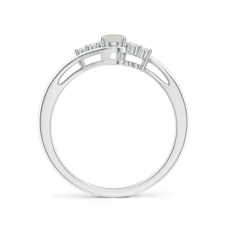 6x4mm A Oval Moonstone Bypass Ring with Trio Diamond Accents in White Gold side 1