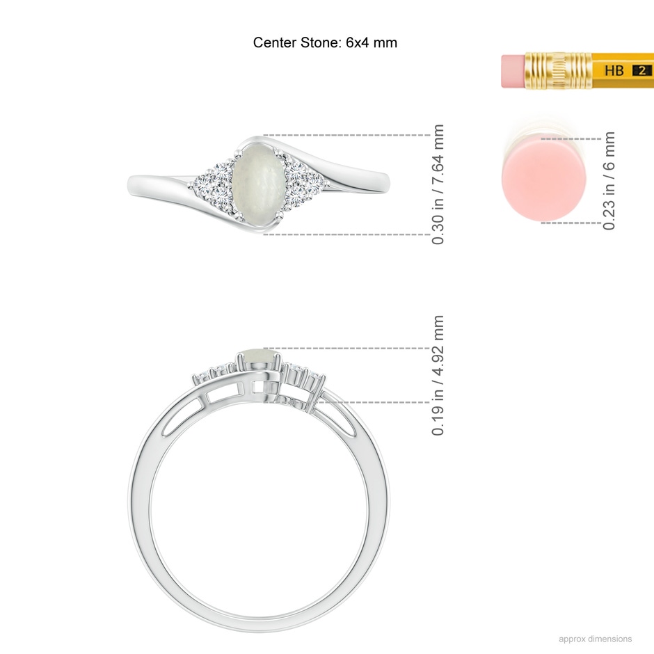 6x4mm A Oval Moonstone Bypass Ring with Trio Diamond Accents in White Gold ruler