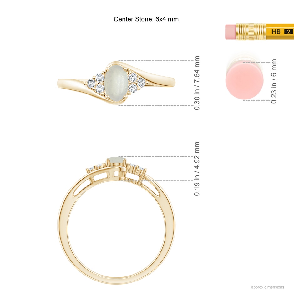 6x4mm A Oval Moonstone Bypass Ring with Trio Diamond Accents in Yellow Gold ruler