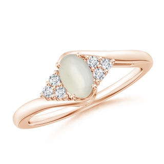 6x4mm AAA Oval Moonstone Bypass Ring with Trio Diamond Accents in 10K Rose Gold