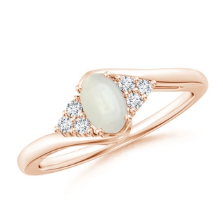 6x4mm AAAA Oval Moonstone Bypass Ring with Trio Diamond Accents in 10K Rose Gold