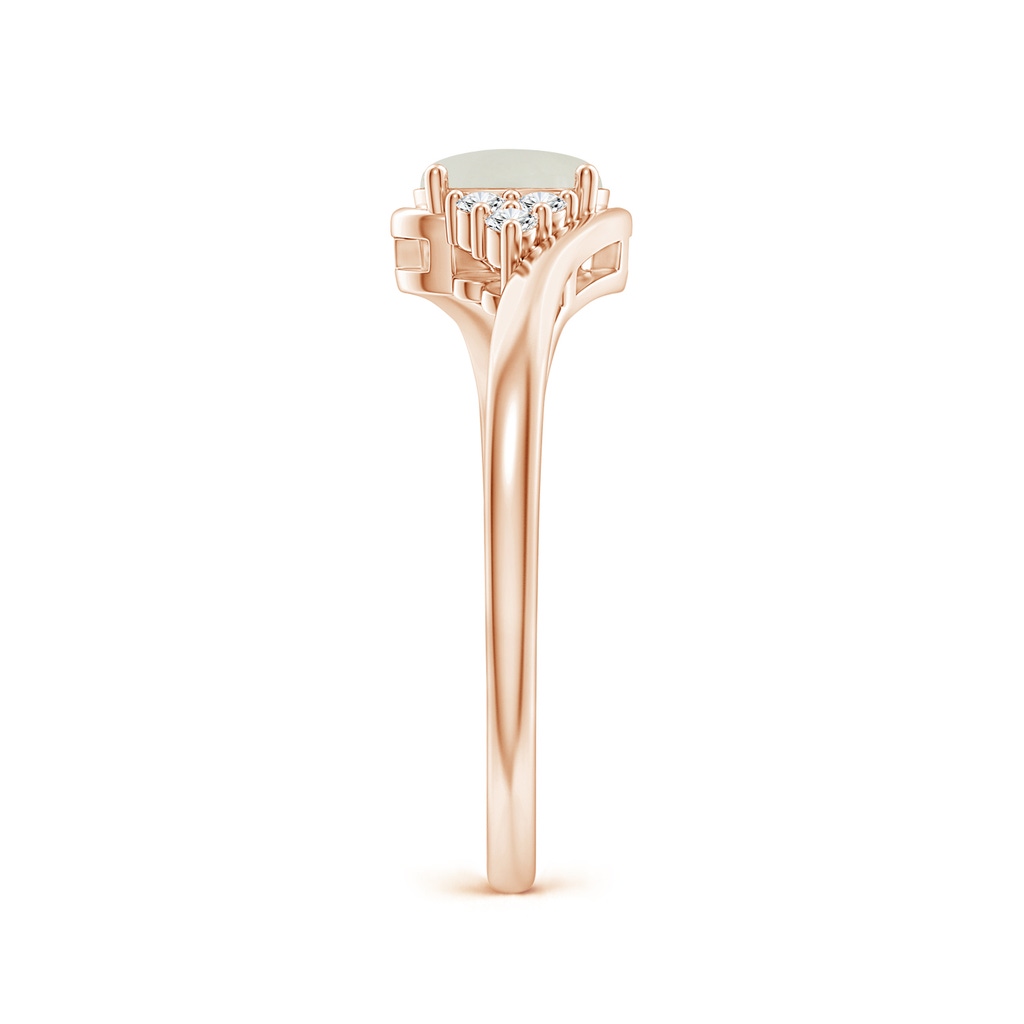 6x4mm AAAA Oval Moonstone Bypass Ring with Trio Diamond Accents in Rose Gold - body_hand