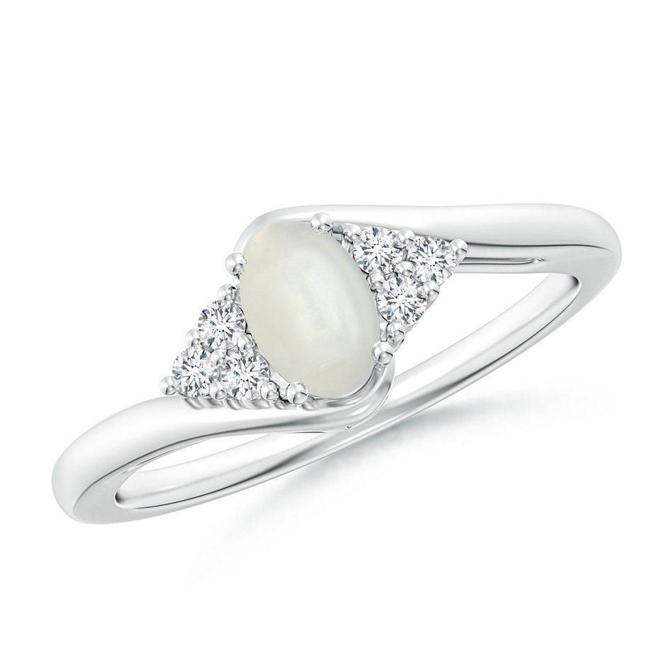 6x4mm AAAA Oval Moonstone Bypass Ring with Trio Diamond Accents in White Gold 