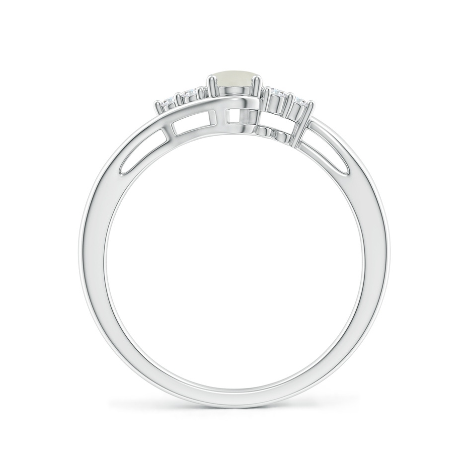 6x4mm AAAA Oval Moonstone Bypass Ring with Trio Diamond Accents in White Gold side 1