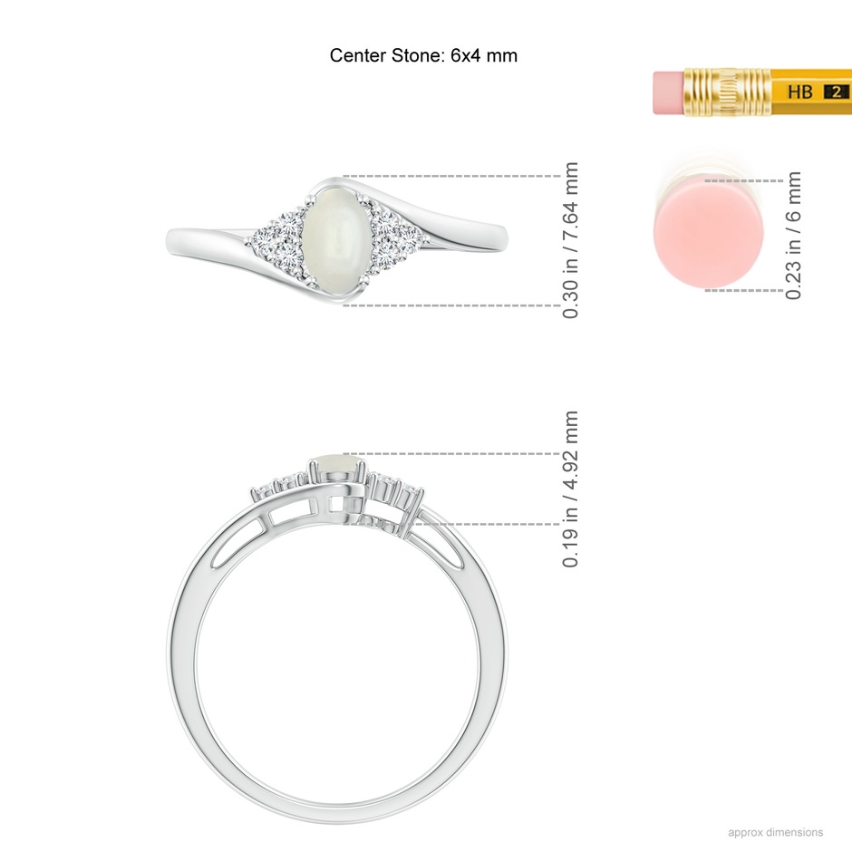 6x4mm AAAA Oval Moonstone Bypass Ring with Trio Diamond Accents in White Gold ruler