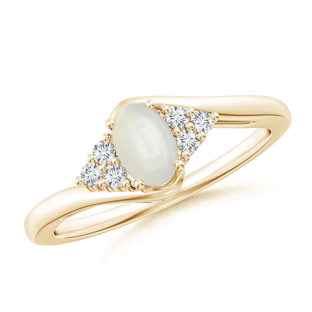 6x4mm AAAA Oval Moonstone Bypass Ring with Trio Diamond Accents in Yellow Gold