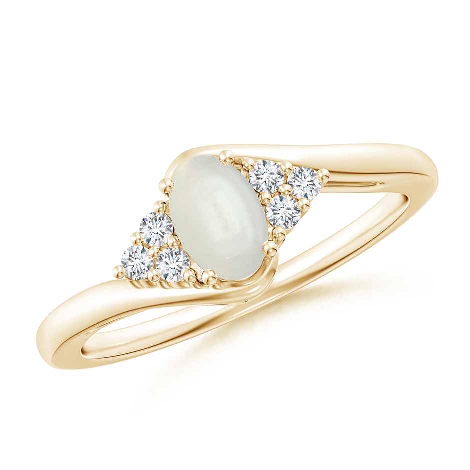 6x4mm AAAA Oval Moonstone Bypass Ring with Trio Diamond Accents in Yellow Gold 