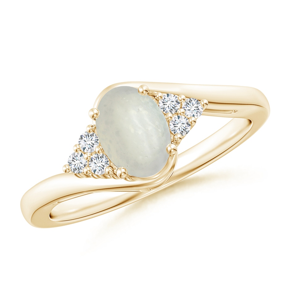7x5mm A Oval Moonstone Bypass Ring with Trio Diamond Accents in Yellow Gold 