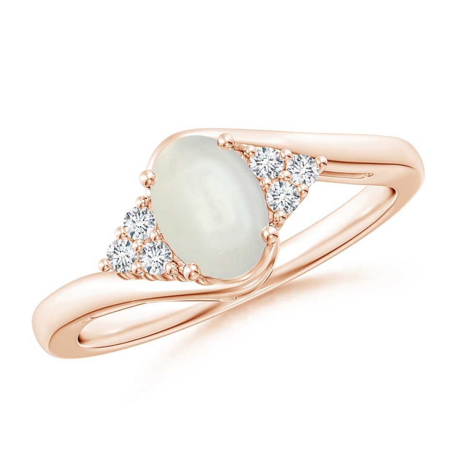 7x5mm AAAA Oval Moonstone Bypass Ring with Trio Diamond Accents in Rose Gold 