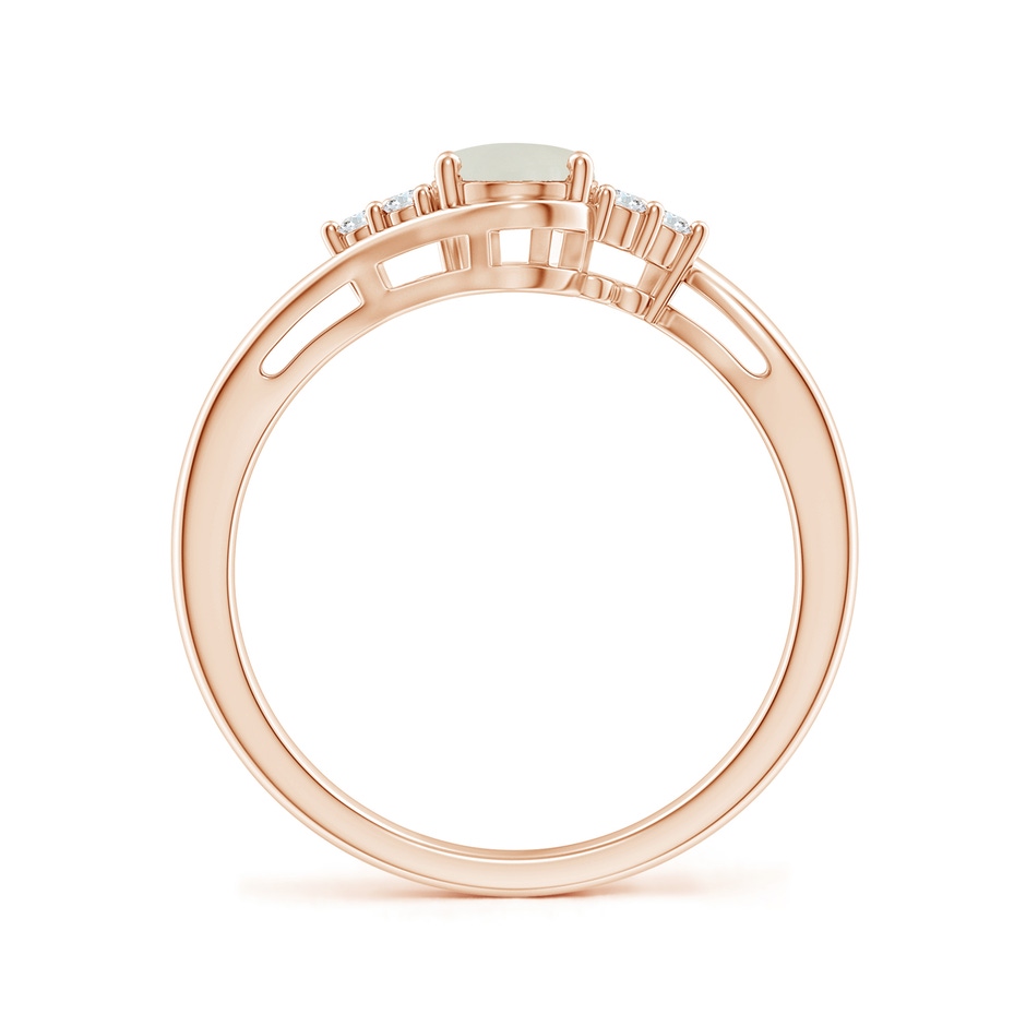 7x5mm AAAA Oval Moonstone Bypass Ring with Trio Diamond Accents in Rose Gold side 1