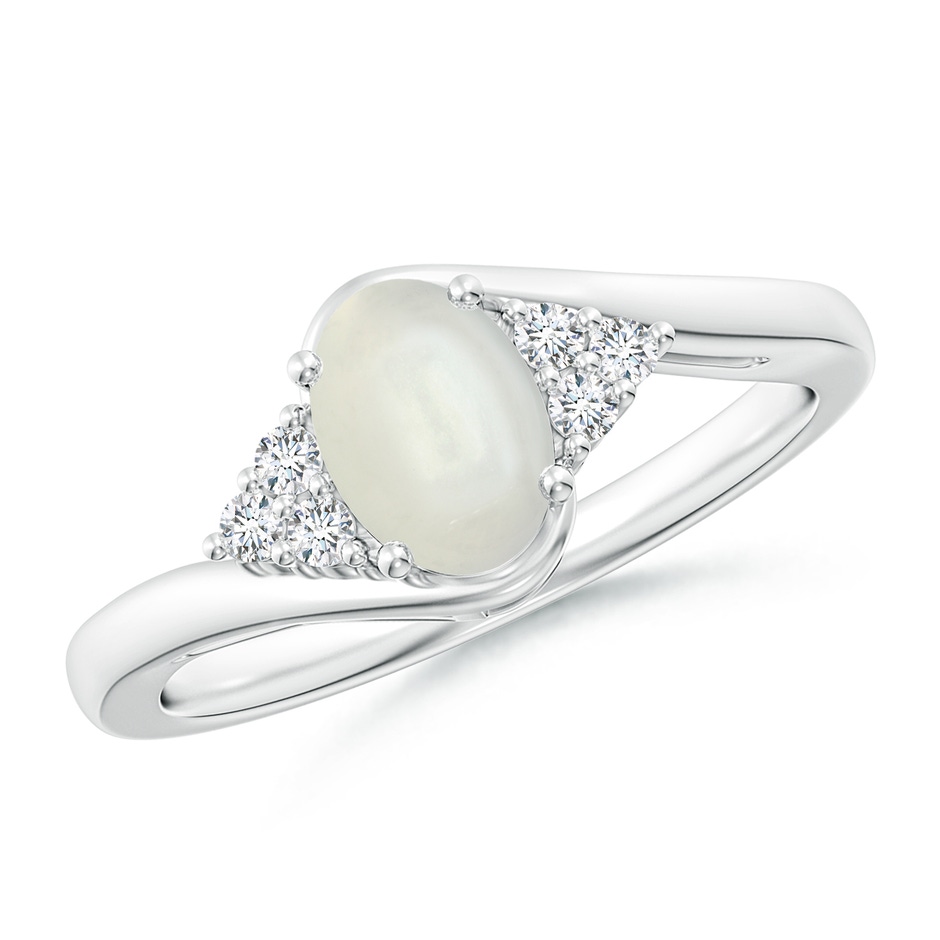 7x5mm AAAA Oval Moonstone Bypass Ring with Trio Diamond Accents in White Gold 