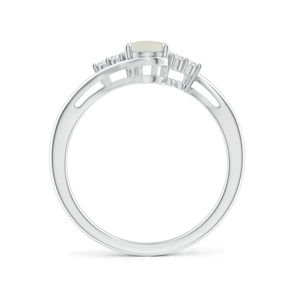 7x5mm AAAA Oval Moonstone Bypass Ring with Trio Diamond Accents in White Gold side 1