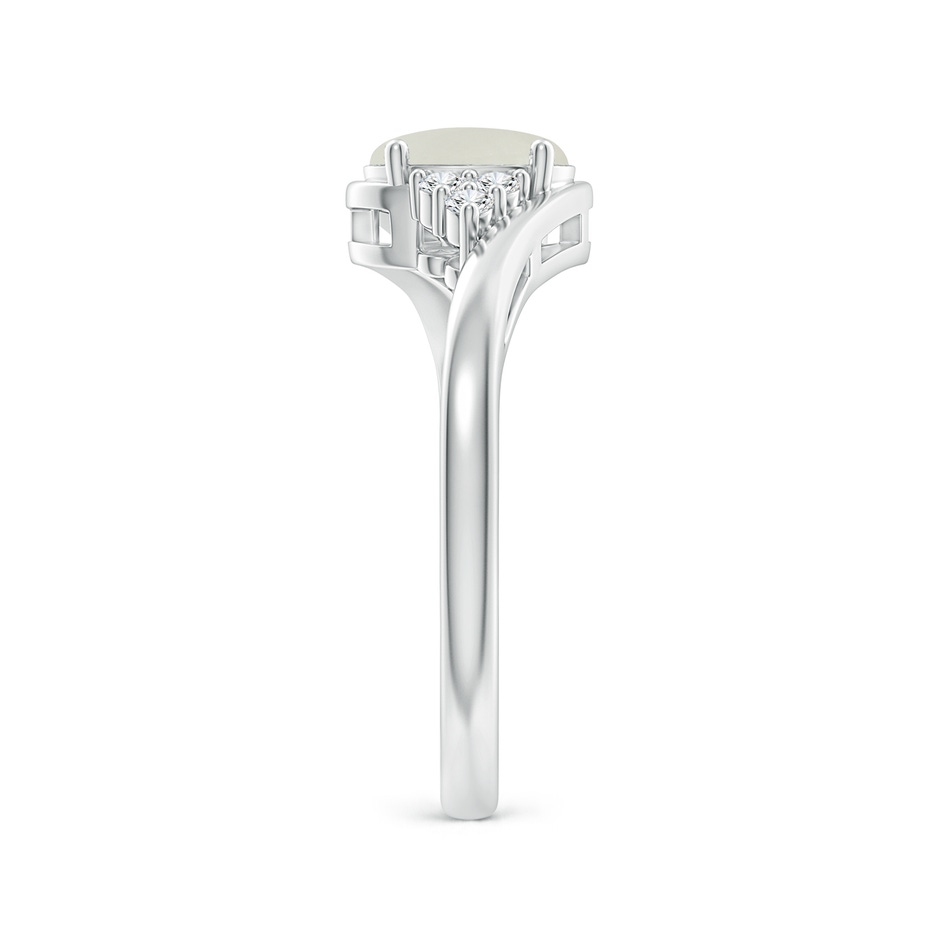 7x5mm AAAA Oval Moonstone Bypass Ring with Trio Diamond Accents in White Gold body-hand