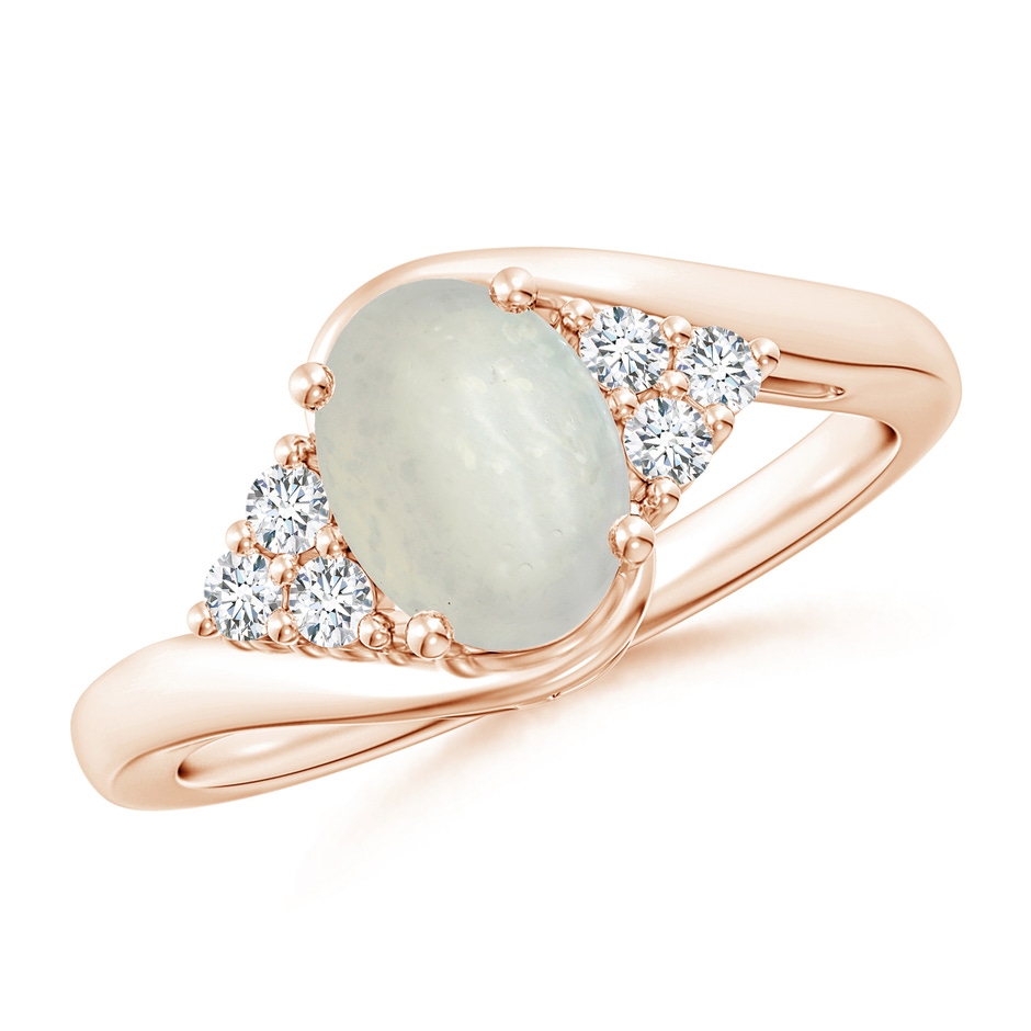8x6mm A Oval Moonstone Bypass Ring with Trio Diamond Accents in Rose Gold 