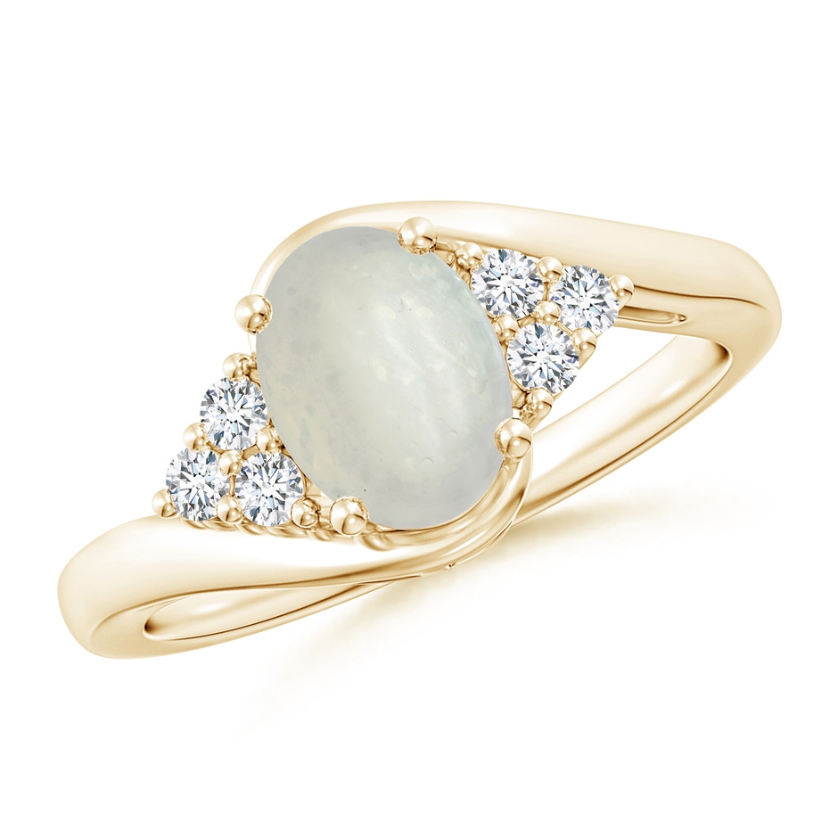 8x6mm A Oval Moonstone Bypass Ring with Trio Diamond Accents in Yellow Gold 