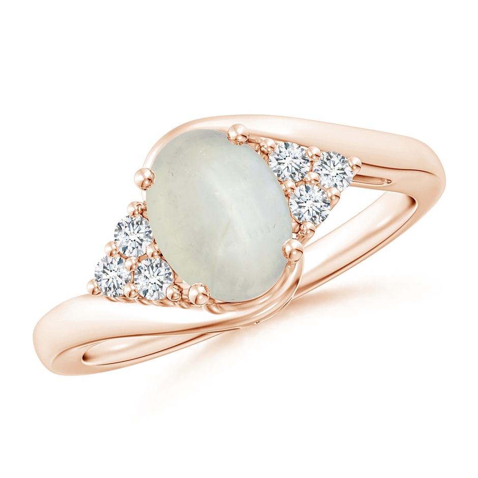 8x6mm AA Oval Moonstone Bypass Ring with Trio Diamond Accents in Rose Gold 
