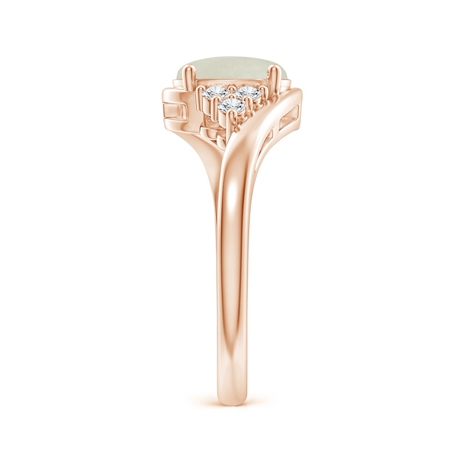 8x6mm AA Oval Moonstone Bypass Ring with Trio Diamond Accents in Rose Gold body-hand