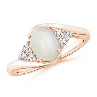 8x6mm AAAA Oval Moonstone Bypass Ring with Trio Diamond Accents in Rose Gold