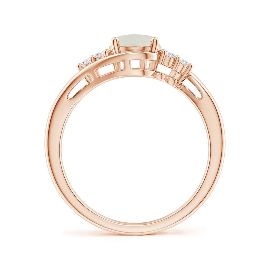 8x6mm AAAA Oval Moonstone Bypass Ring with Trio Diamond Accents in Rose Gold side 1