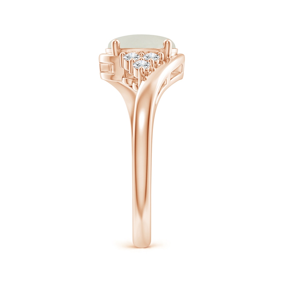 8x6mm AAAA Oval Moonstone Bypass Ring with Trio Diamond Accents in Rose Gold body-hand
