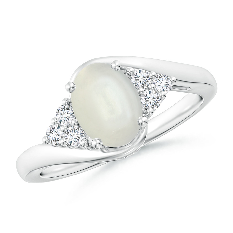 8x6mm AAAA Oval Moonstone Bypass Ring with Trio Diamond Accents in White Gold 