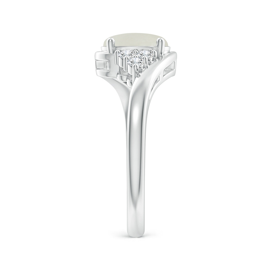 8x6mm AAAA Oval Moonstone Bypass Ring with Trio Diamond Accents in White Gold body-hand