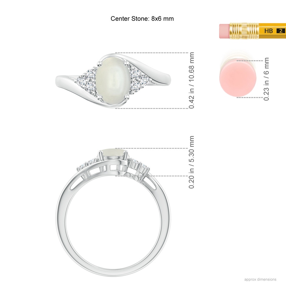 8x6mm AAAA Oval Moonstone Bypass Ring with Trio Diamond Accents in White Gold ruler