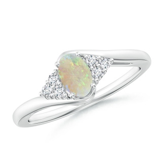 6x4mm AAA Oval Opal Bypass Ring with Trio Diamond Accents in White Gold