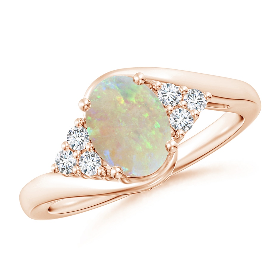 8x6mm AAA Oval Opal Bypass Ring with Trio Diamond Accents in Rose Gold 