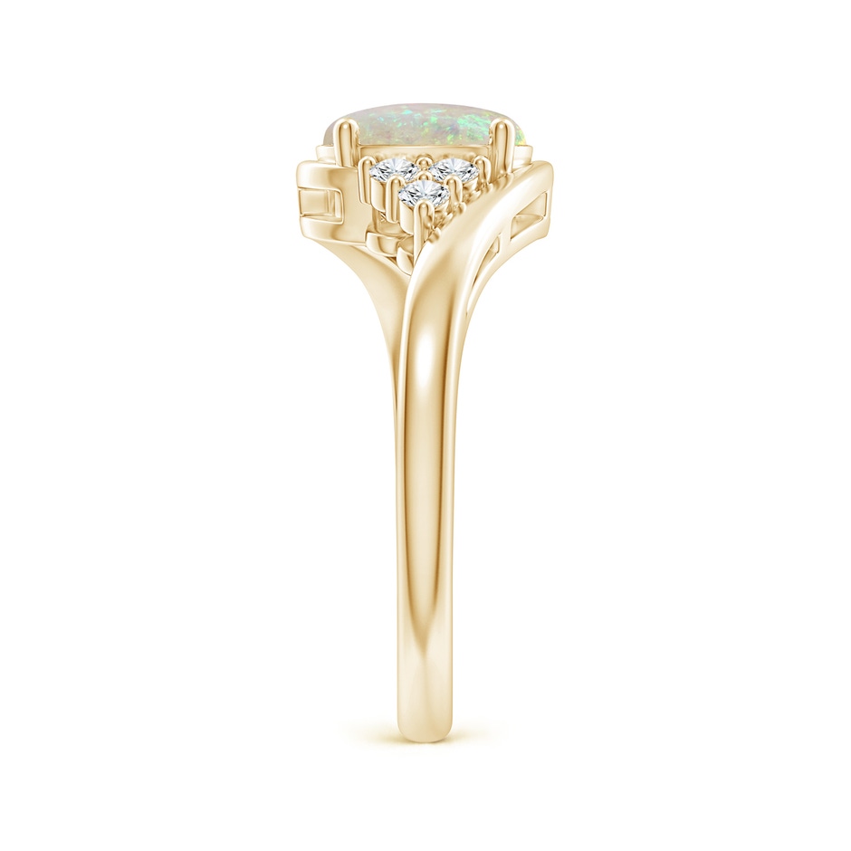 8x6mm AAA Oval Opal Bypass Ring with Trio Diamond Accents in Yellow Gold side-2