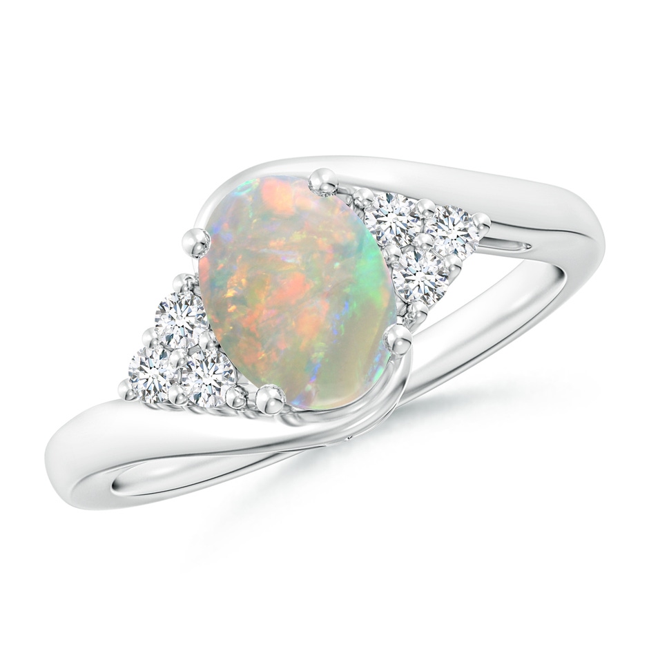 8x6mm AAAA Oval Opal Bypass Ring with Trio Diamond Accents in P950 Platinum 