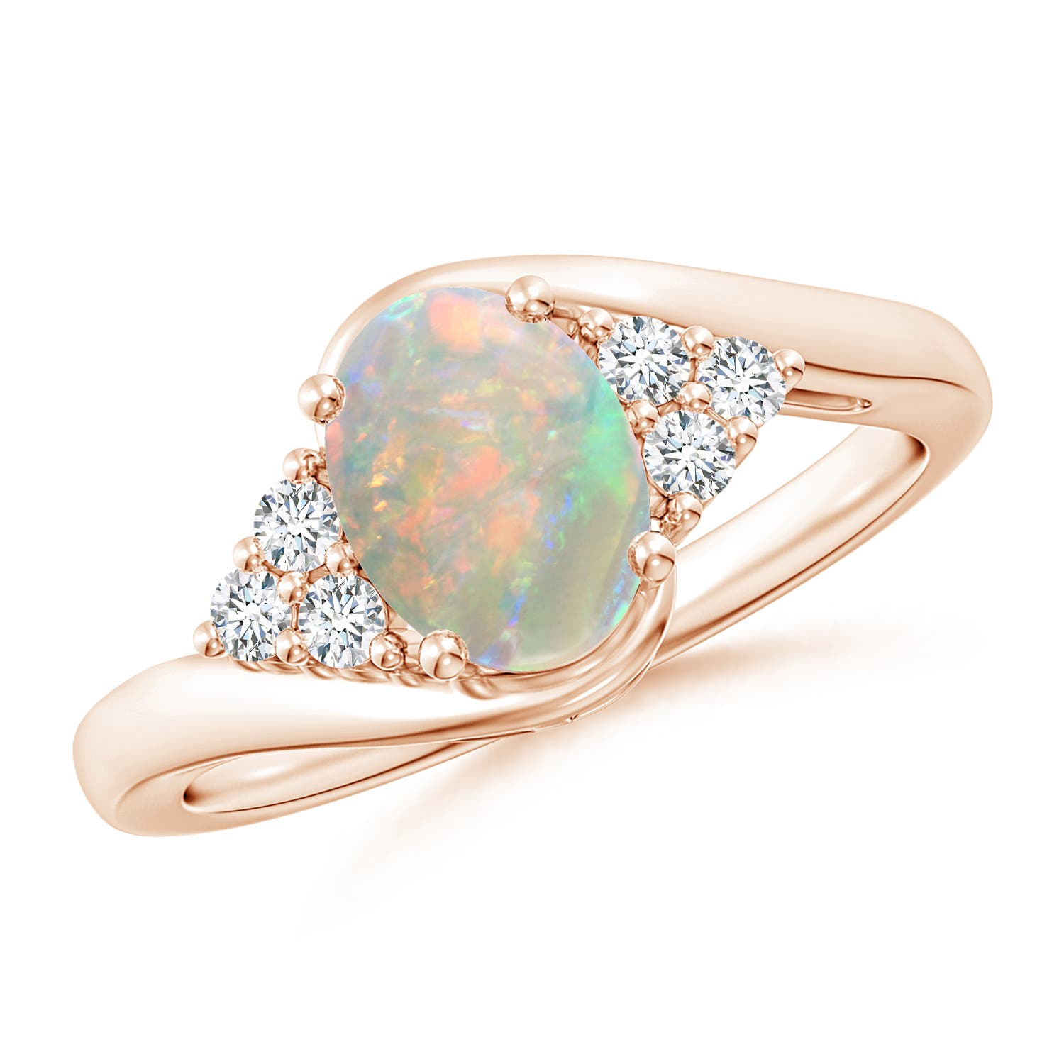 Oval Opal Bypass Ring with Trio Diamond Accents