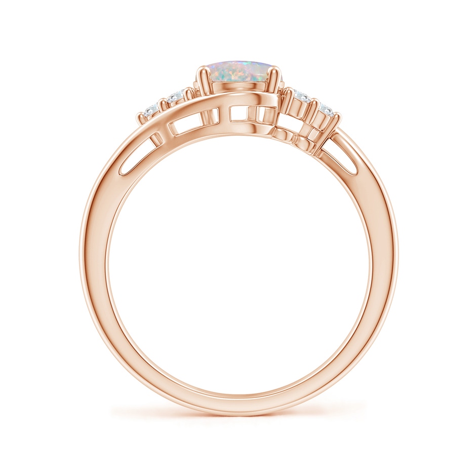 8x6mm AAAA Oval Opal Bypass Ring with Trio Diamond Accents in Rose Gold side-1