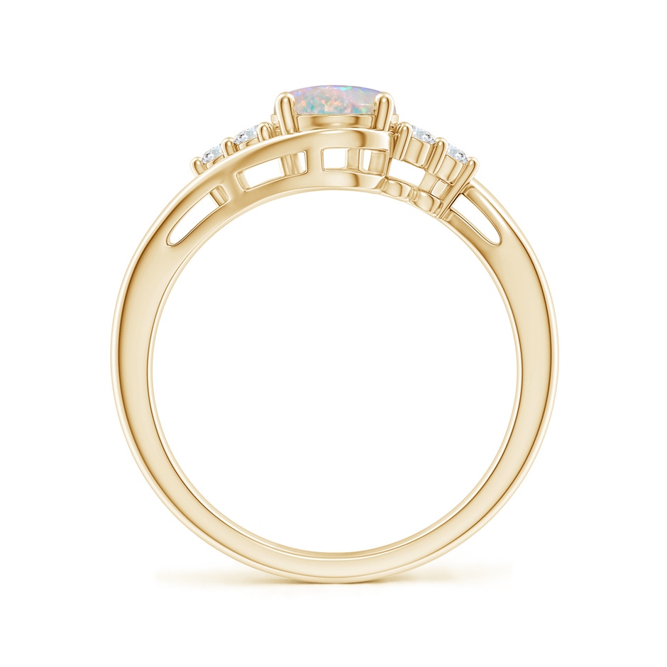 8x6mm AAAA Oval Opal Bypass Ring with Trio Diamond Accents in Yellow Gold side-1