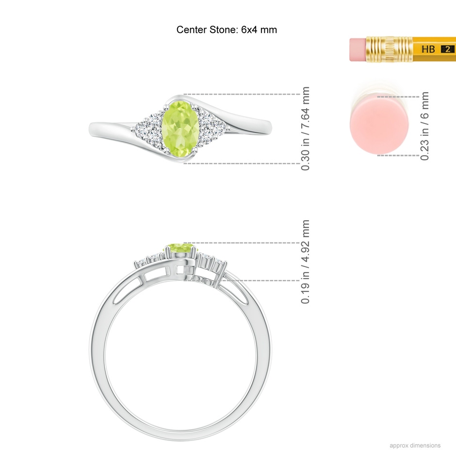 6x4mm A Oval Peridot Bypass Ring with Trio Diamond Accents in P950 Platinum ruler