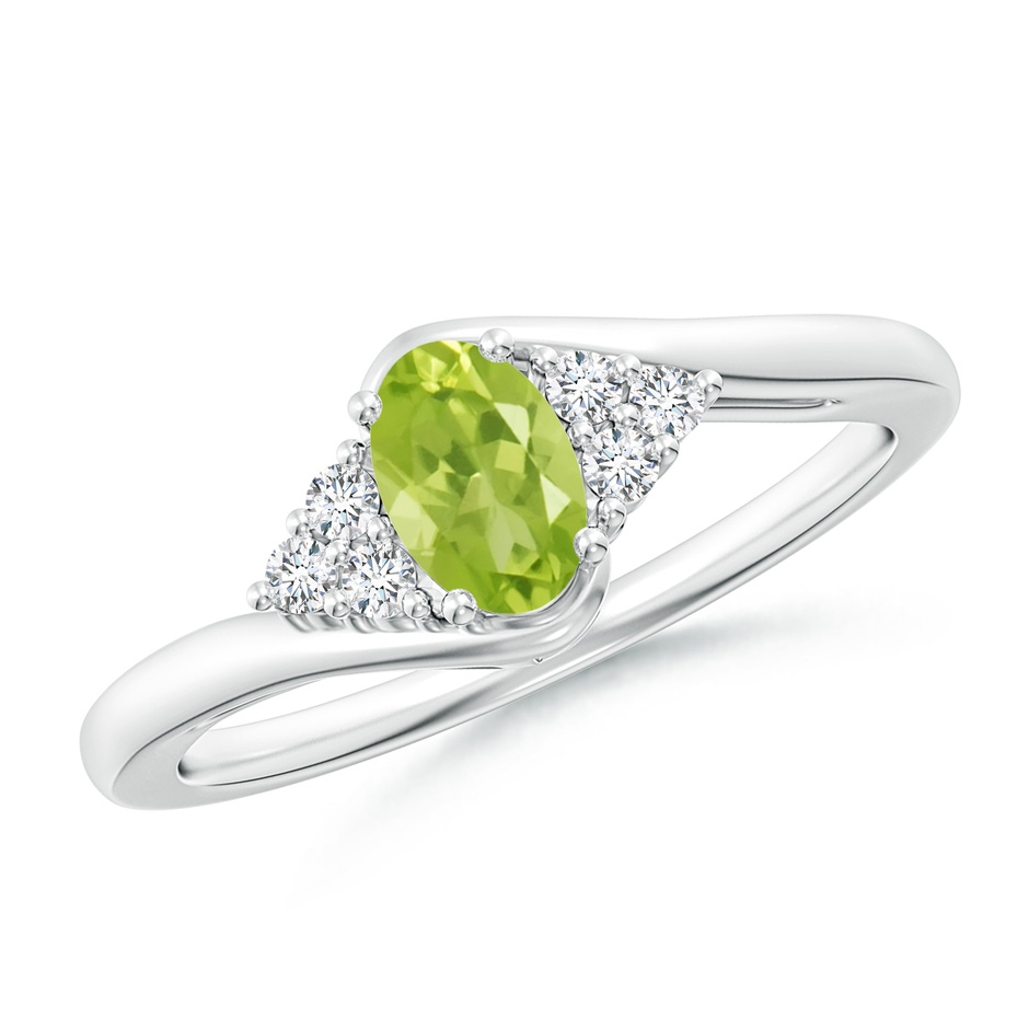 6x4mm AA Oval Peridot Bypass Ring with Trio Diamond Accents in White Gold 